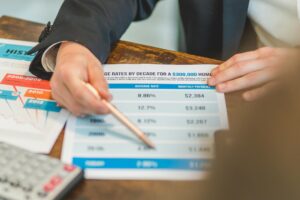 Hands reviewing mortgage rate documents with pen and calculator representing rate quote vs locked rate