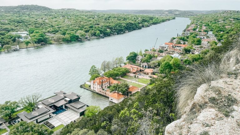 Aerial view of Austin Texas riverfront neighborhoods home equity